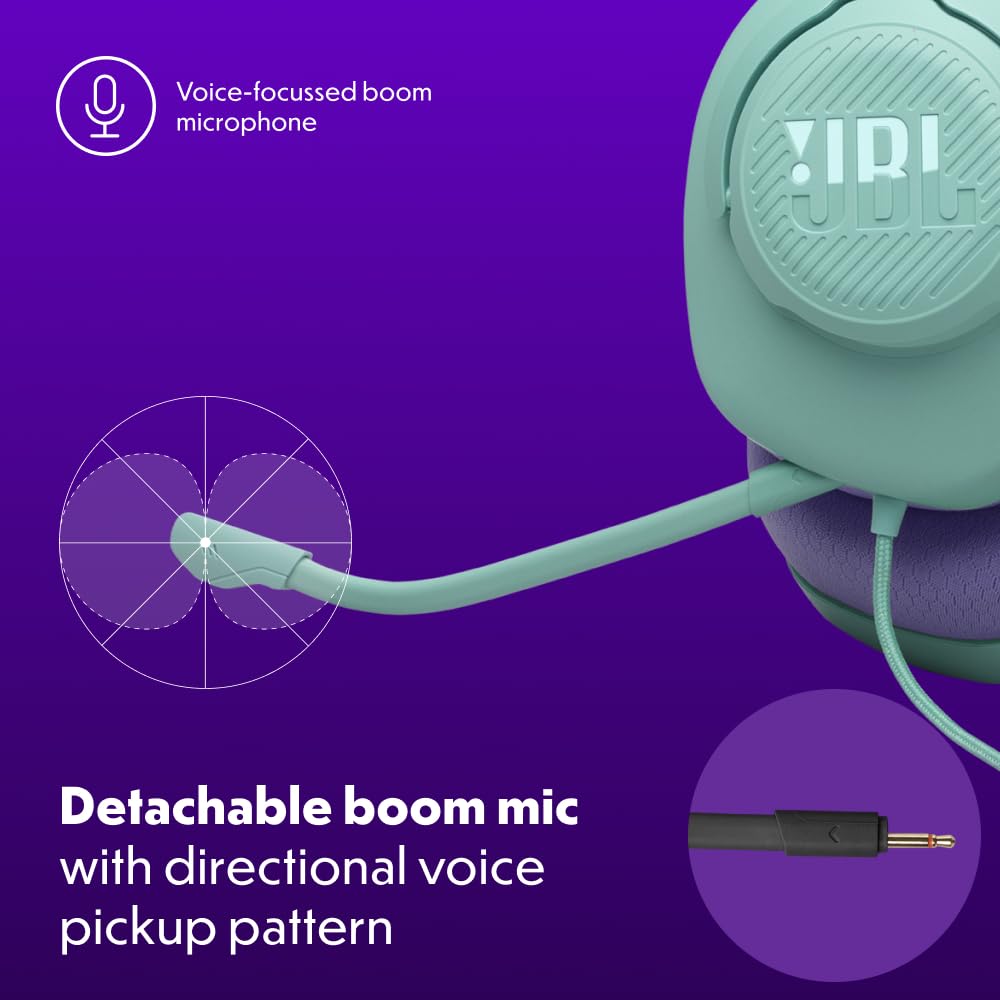 JBL Quantum 100M2 Headset Circumaural para Gaming, JBL QuantumSOUND Signature, Cabo de Áudio 3,5 mm, Compatível com Múltiplas Plataformas, Microfone Removível, Função Mudo, Preto