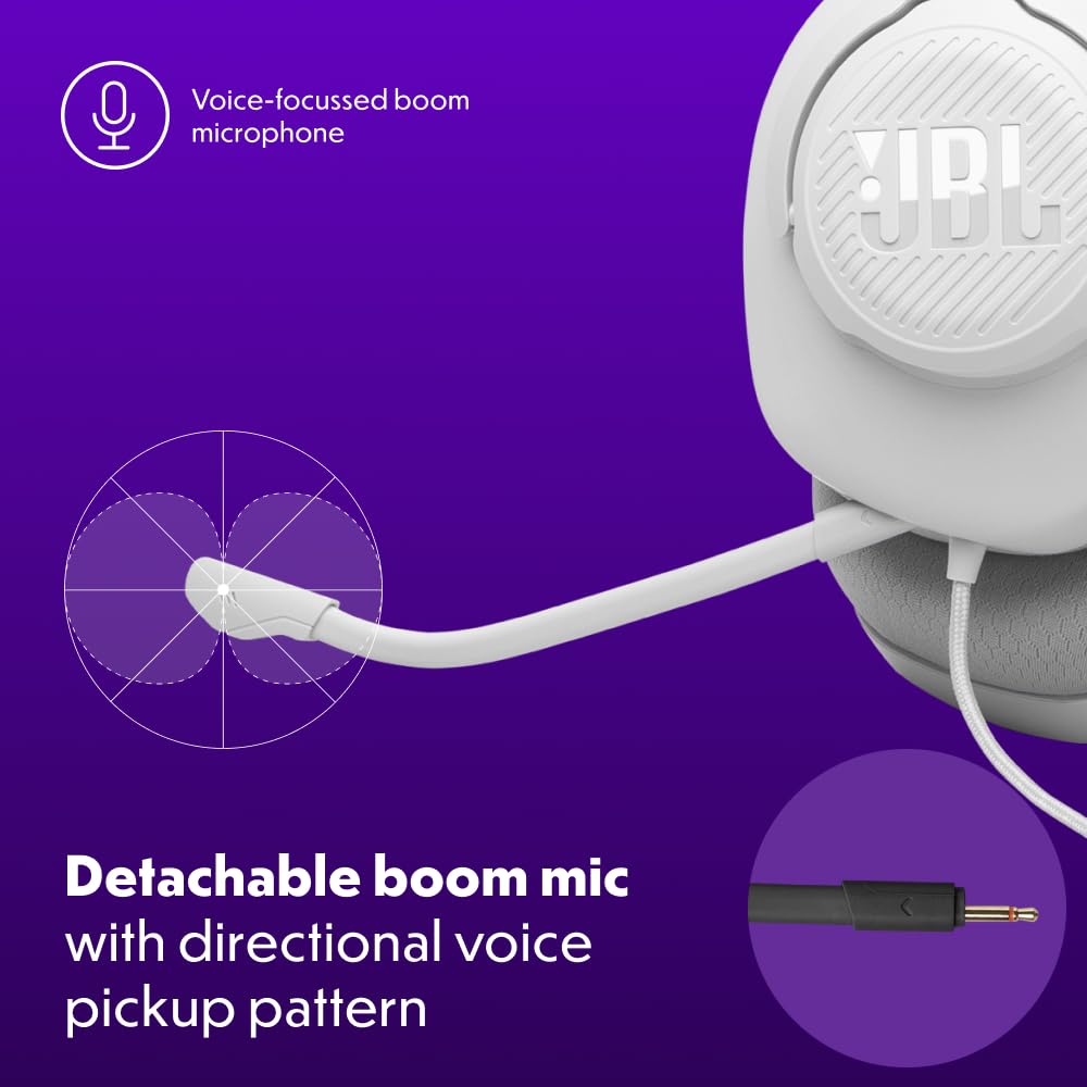 JBL Quantum 100M2 Headset Circumaural para Gaming, JBL QuantumSOUND Signature, Cabo de Áudio 3,5 mm, Compatível com Múltiplas Plataformas, Microfone Removível, Função Mudo, Preto