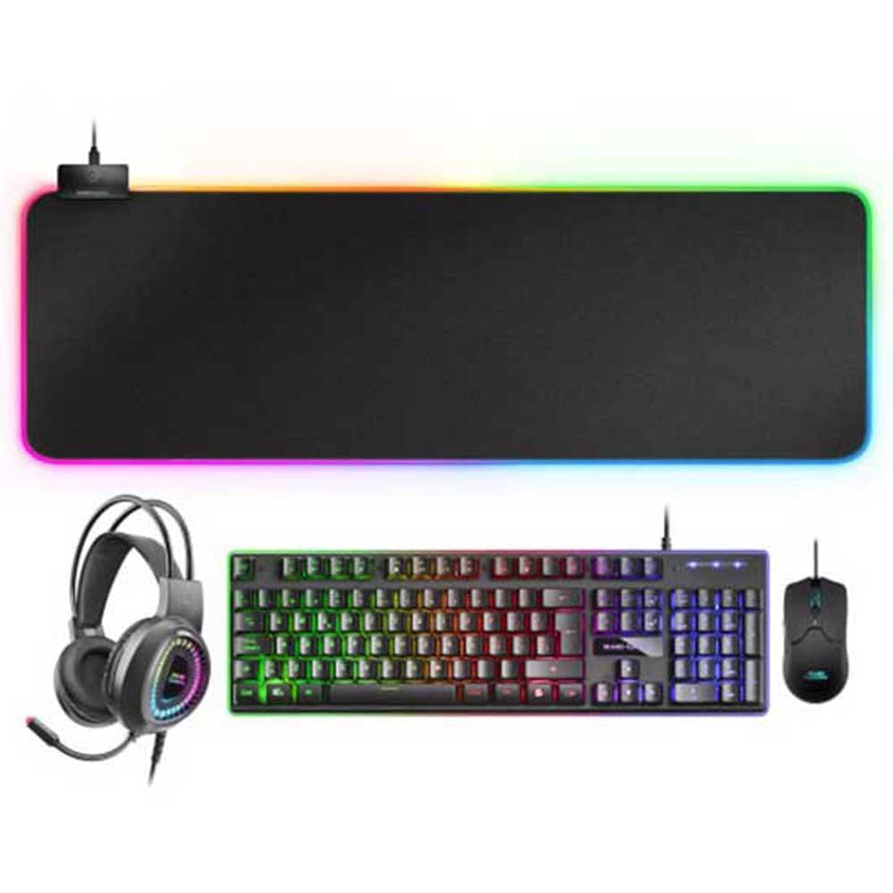 Mars Gaming MCP124, Layout Espanhol, Combo Gaming 3em1, Teclado Ergonômico H-Mech LED RGB, Mouse RGB 3200DPI Switches HUANO, Mousepad Nanotêxtil 360x260mm, Compatibilidade Multiplataforma, Preto