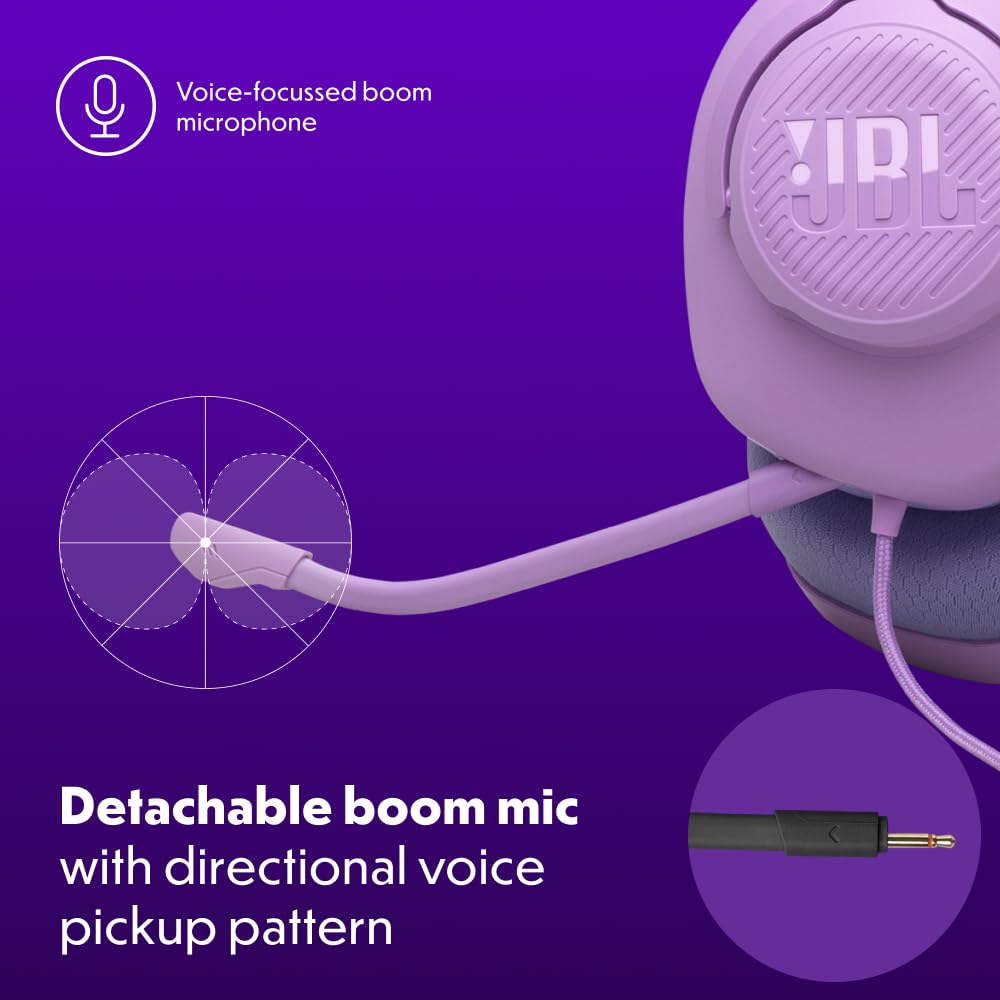 JBL Quantum 100M2 Headset Circumaural para Gaming, JBL QuantumSOUND Signature, Cabo de Áudio 3,5 mm, Compatível com Múltiplas Plataformas, Microfone Removível, Função Mudo, Preto