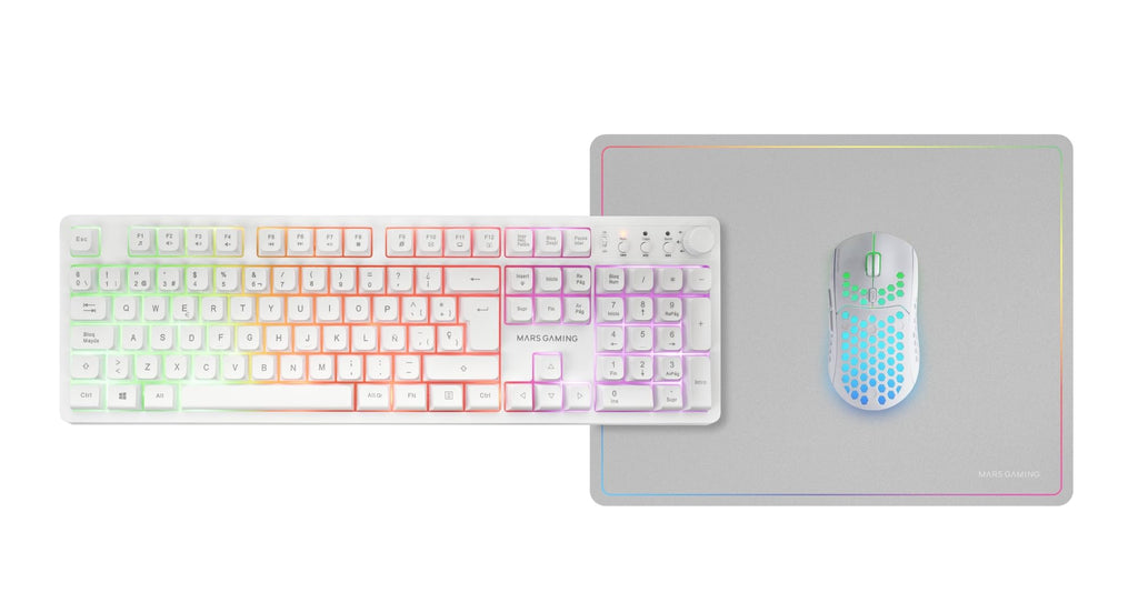 Mars Gaming MCP124, Layout Espanhol, Combo Gaming 3em1, Teclado Ergonômico H-Mech LED RGB, Mouse RGB 3200DPI Switches HUANO, Mousepad Nanotêxtil 360x260mm, Compatibilidade Multiplataforma, Preto