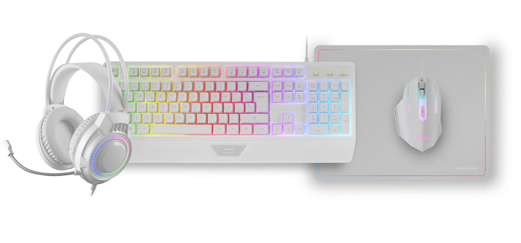 Mars Gaming MCP124, Layout Espanhol, Combo Gaming 3em1, Teclado Ergonômico H-Mech LED RGB, Mouse RGB 3200DPI Switches HUANO, Mousepad Nanotêxtil 360x260mm, Compatibilidade Multiplataforma, Preto