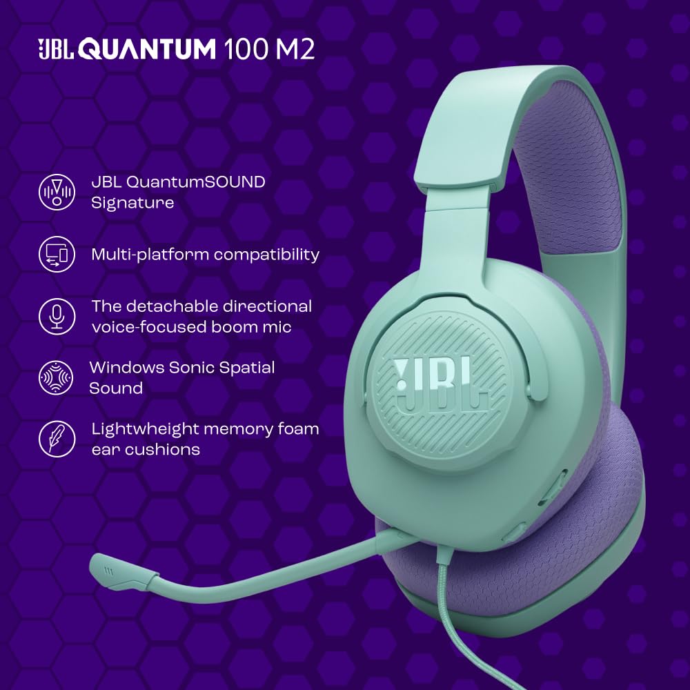 JBL Quantum 100M2 Headset Circumaural para Gaming, JBL QuantumSOUND Signature, Cabo de Áudio 3,5 mm, Compatível com Múltiplas Plataformas, Microfone Removível, Função Mudo, Preto