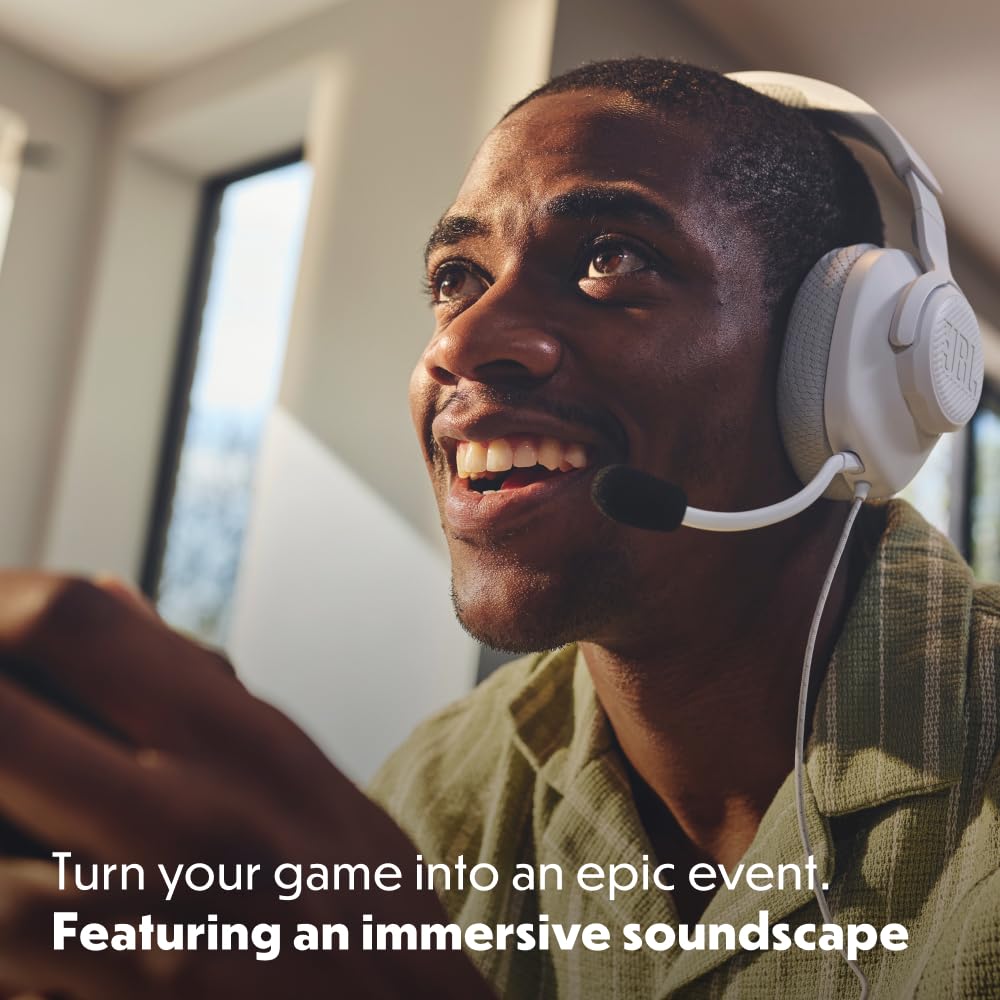 JBL Quantum 100M2 Headset Circumaural para Gaming, JBL QuantumSOUND Signature, Cabo de Áudio 3,5 mm, Compatível com Múltiplas Plataformas, Microfone Removível, Função Mudo, Preto