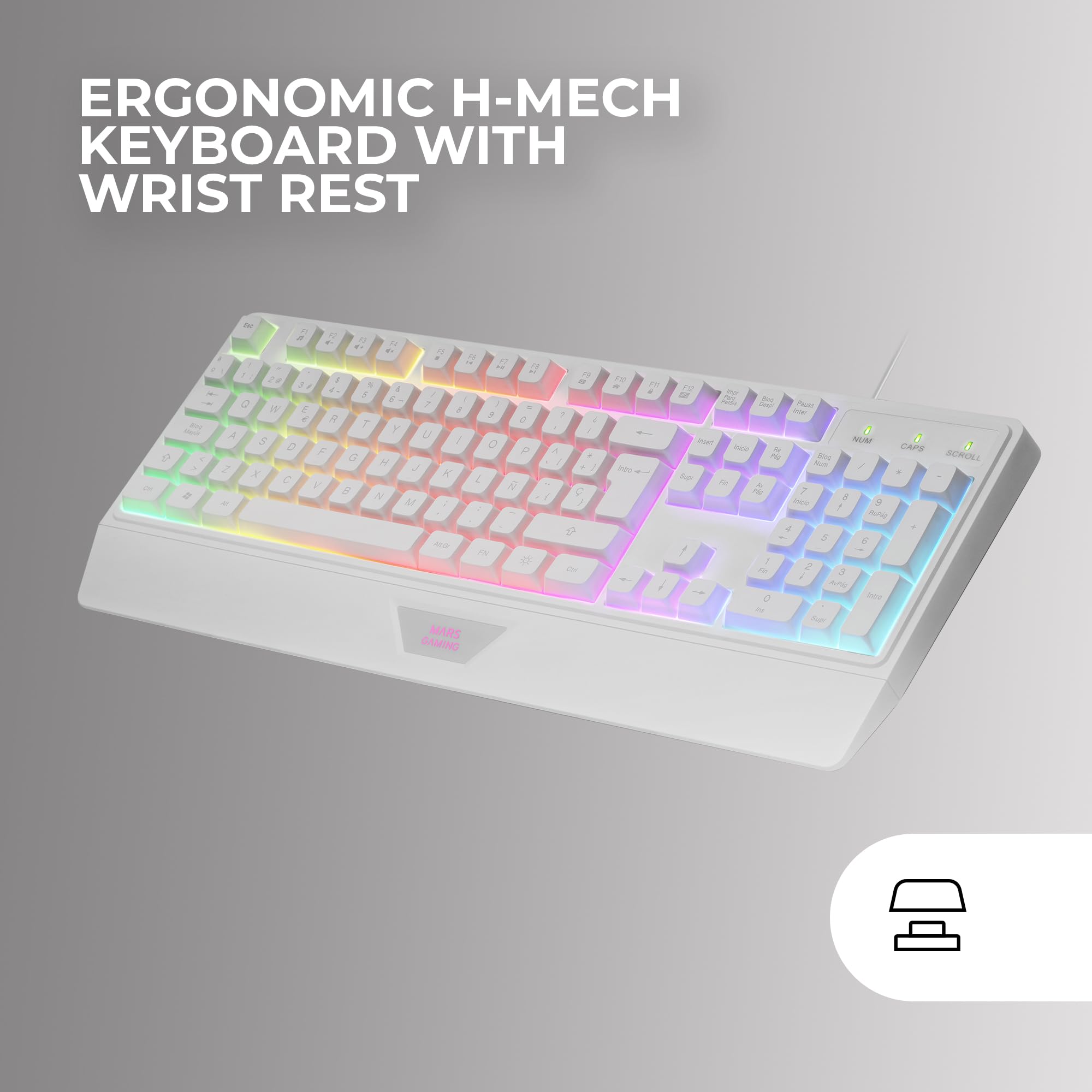 Mars Gaming MCP124, Layout Espanhol, Combo Gaming 3em1, Teclado Ergonômico H-Mech LED RGB, Mouse RGB 3200DPI Switches HUANO, Mousepad Nanotêxtil 360x260mm, Compatibilidade Multiplataforma, Preto