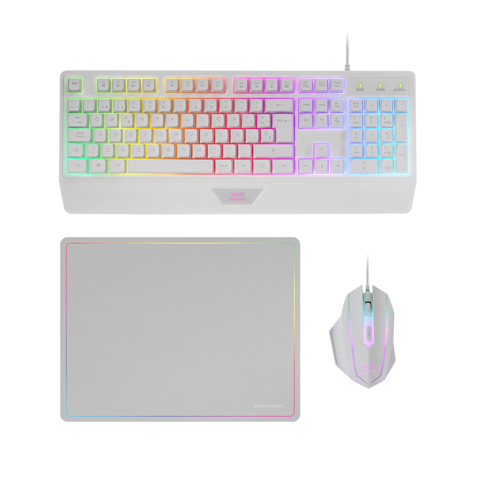 Mars Gaming MCP124, Layout Espanhol, Combo Gaming 3em1, Teclado Ergonômico H-Mech LED RGB, Mouse RGB 3200DPI Switches HUANO, Mousepad Nanotêxtil 360x260mm, Compatibilidade Multiplataforma, Preto