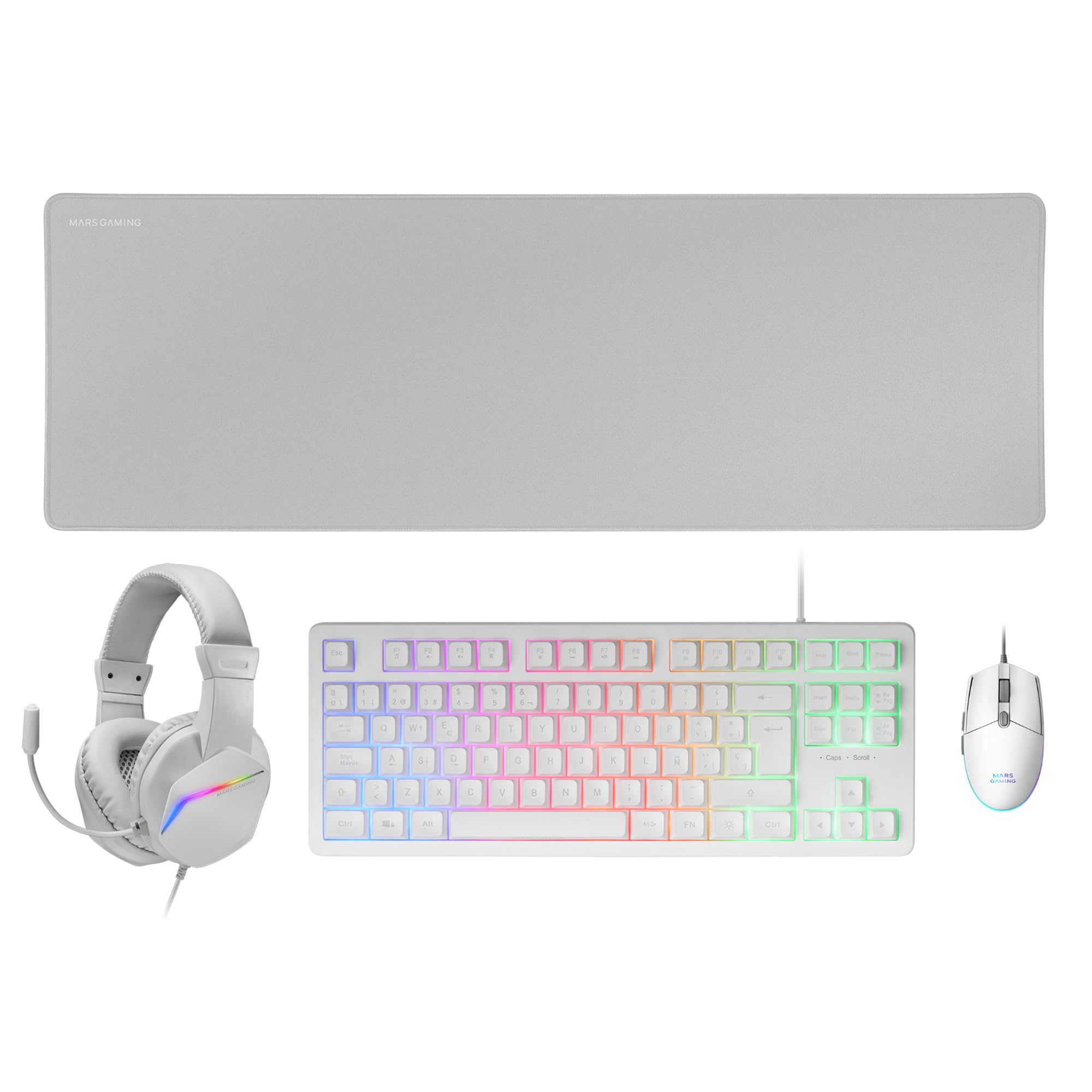 Mars Gaming MCP124, Layout Espanhol, Combo Gaming 3em1, Teclado Ergonômico H-Mech LED RGB, Mouse RGB 3200DPI Switches HUANO, Mousepad Nanotêxtil 360x260mm, Compatibilidade Multiplataforma, Preto