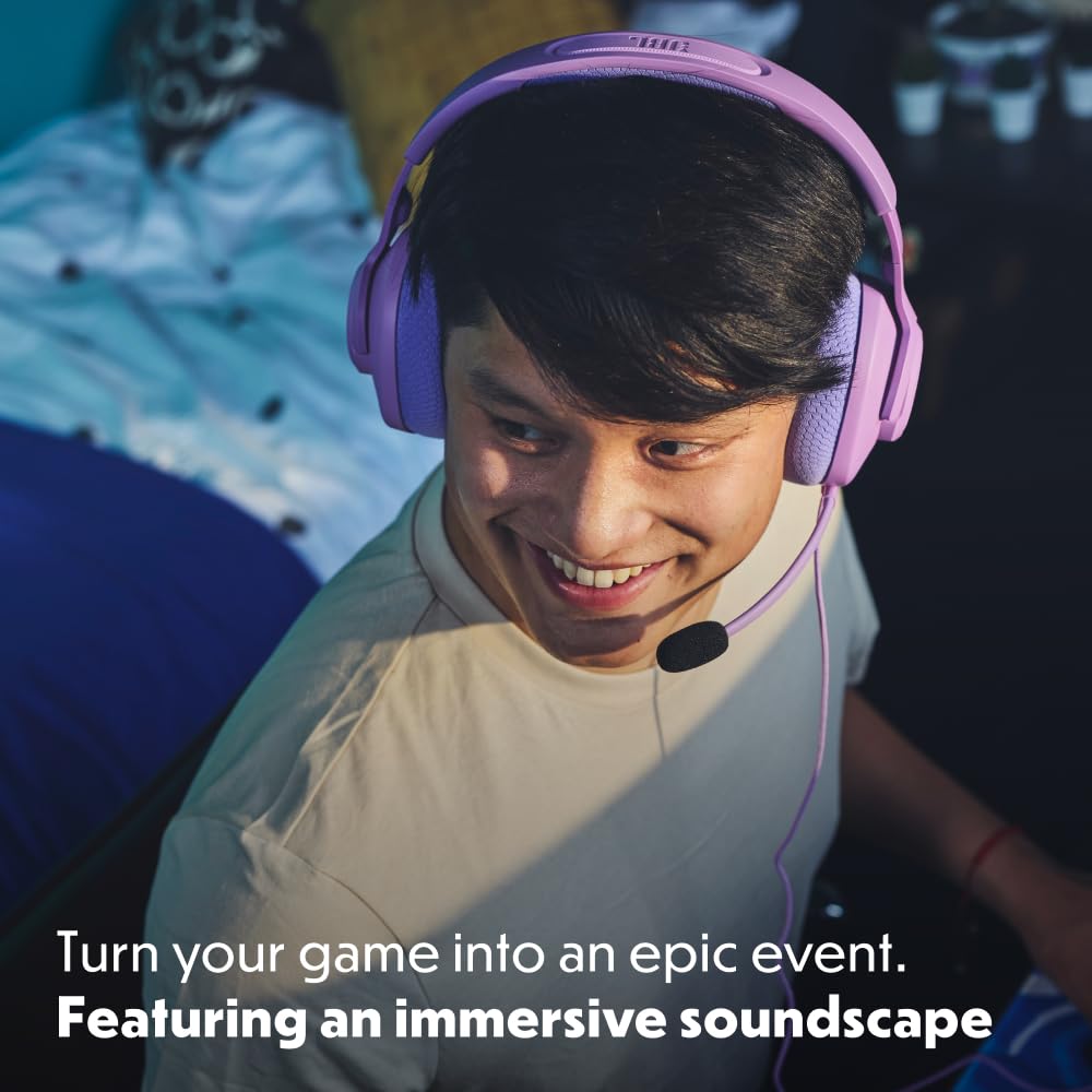 JBL Quantum 100M2 Headset Circumaural para Gaming, JBL QuantumSOUND Signature, Cabo de Áudio 3,5 mm, Compatível com Múltiplas Plataformas, Microfone Removível, Função Mudo, Preto
