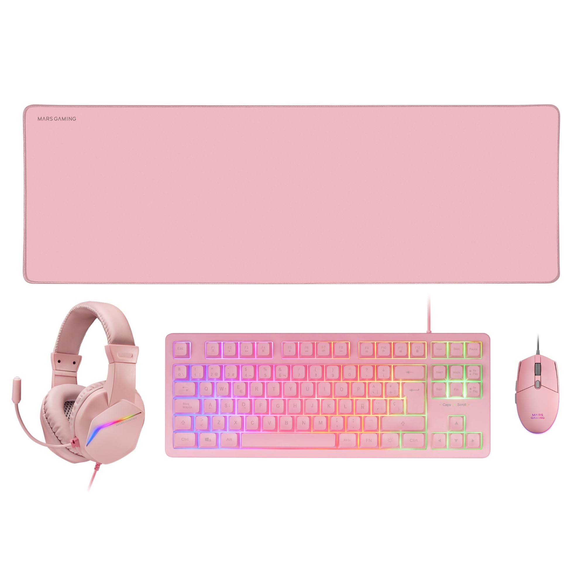 Mars Gaming MCP124, Layout Espanhol, Combo Gaming 3em1, Teclado Ergonômico H-Mech LED RGB, Mouse RGB 3200DPI Switches HUANO, Mousepad Nanotêxtil 360x260mm, Compatibilidade Multiplataforma, Preto