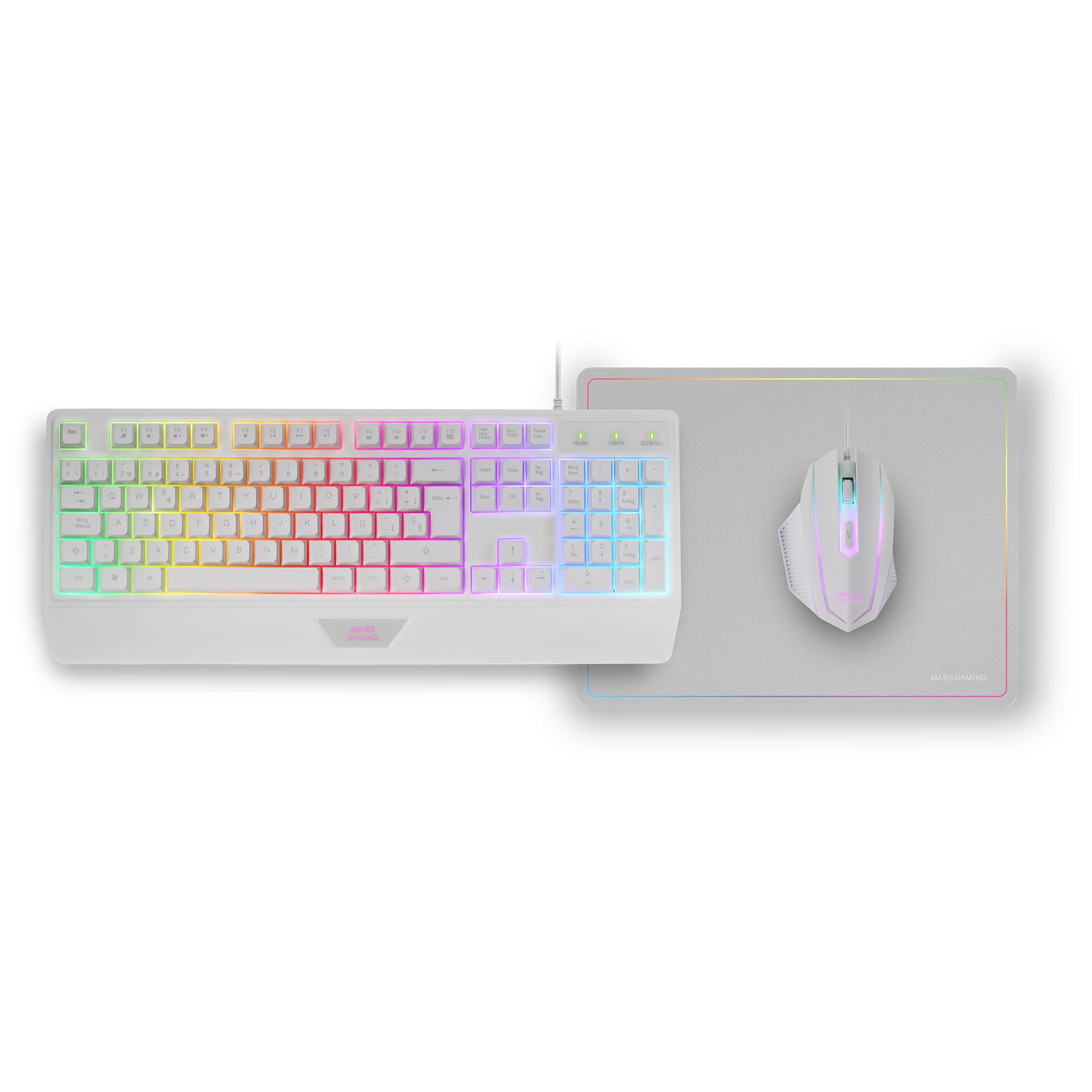 Mars Gaming MCP124, Layout Espanhol, Combo Gaming 3em1, Teclado Ergonômico H-Mech LED RGB, Mouse RGB 3200DPI Switches HUANO, Mousepad Nanotêxtil 360x260mm, Compatibilidade Multiplataforma, Preto