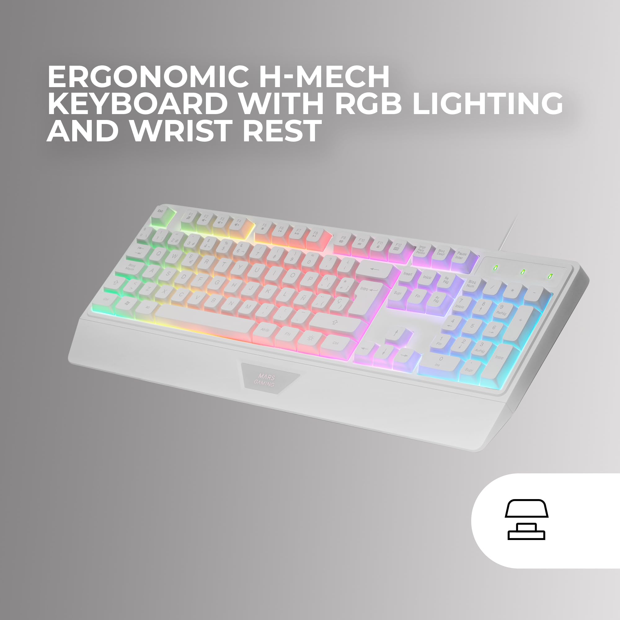 Mars Gaming MCP124, Layout Espanhol, Combo Gaming 3em1, Teclado Ergonômico H-Mech LED RGB, Mouse RGB 3200DPI Switches HUANO, Mousepad Nanotêxtil 360x260mm, Compatibilidade Multiplataforma, Preto