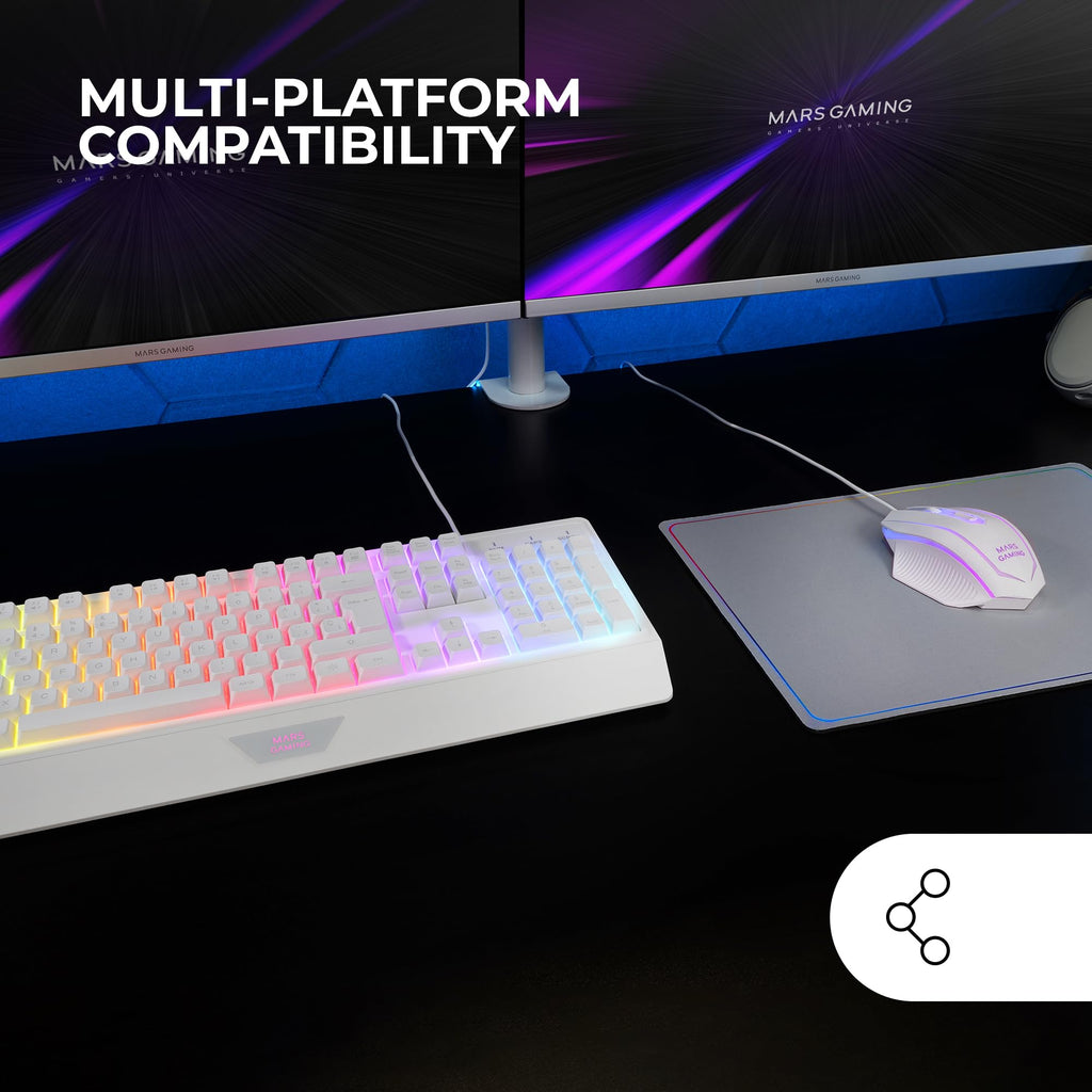 Mars Gaming MCP124, Layout Espanhol, Combo Gaming 3em1, Teclado Ergonômico H-Mech LED RGB, Mouse RGB 3200DPI Switches HUANO, Mousepad Nanotêxtil 360x260mm, Compatibilidade Multiplataforma, Preto