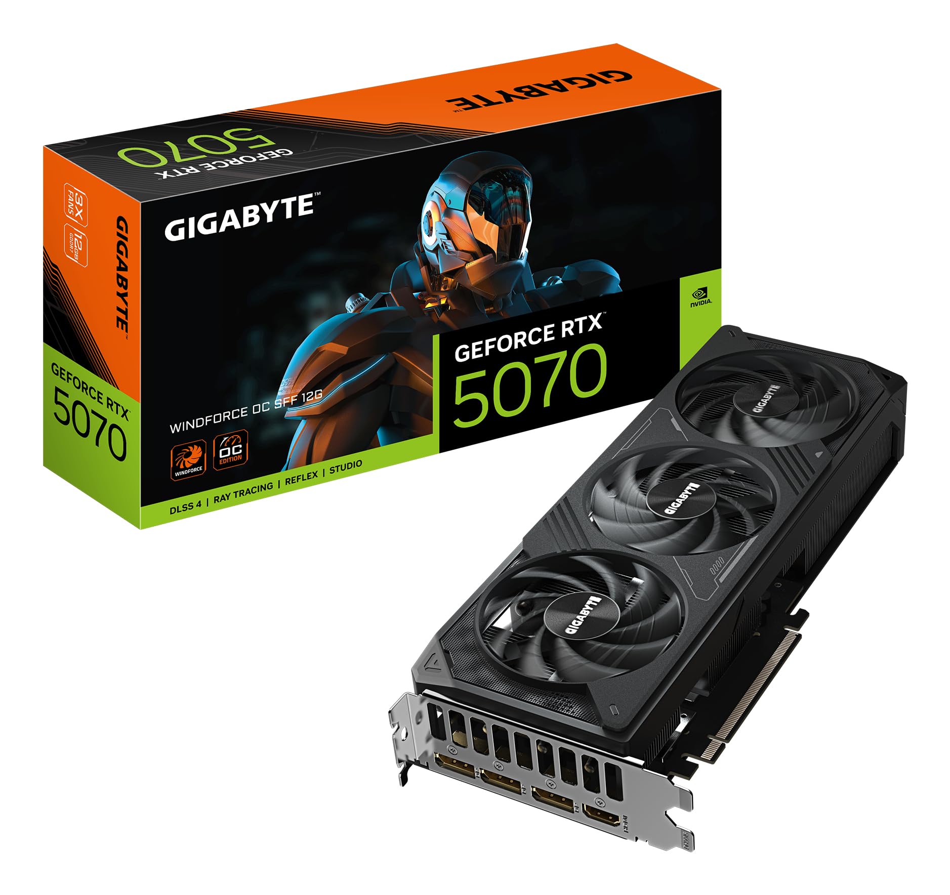 GIGABYTE GeForce RTX 5070 WINDFORCE OC SFF 12G Placa de Vídeo - 12GB GDDR7, 192 bits, PCI-E 5.0, 2542 MHz Clock, 3 x DP 2.1a, 1 x HDMI 2.1b, NVIDIA DLSS 4, GV-N5070WF3OC-12GD