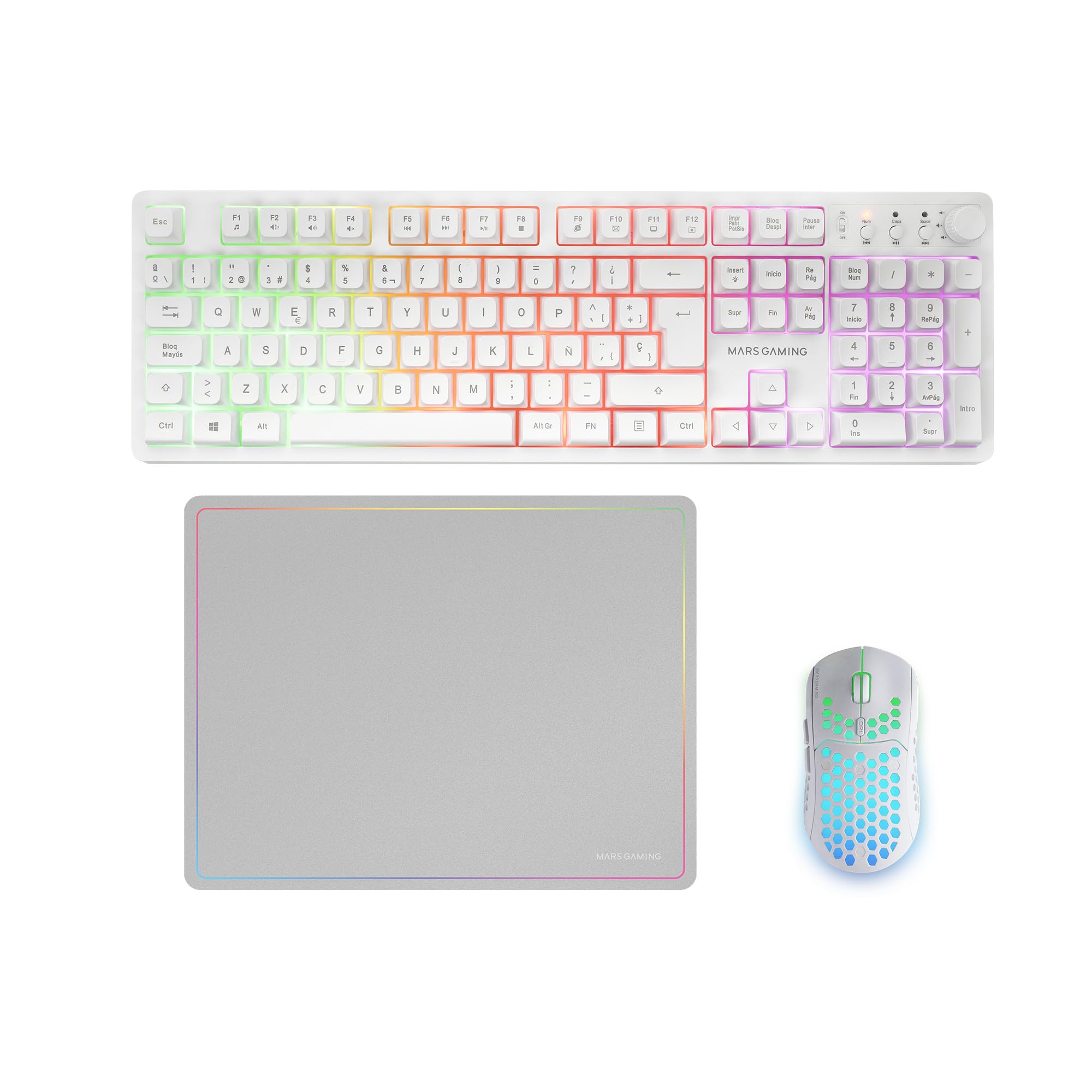 Mars Gaming MCP124, Layout Espanhol, Combo Gaming 3em1, Teclado Ergonômico H-Mech LED RGB, Mouse RGB 3200DPI Switches HUANO, Mousepad Nanotêxtil 360x260mm, Compatibilidade Multiplataforma, Preto
