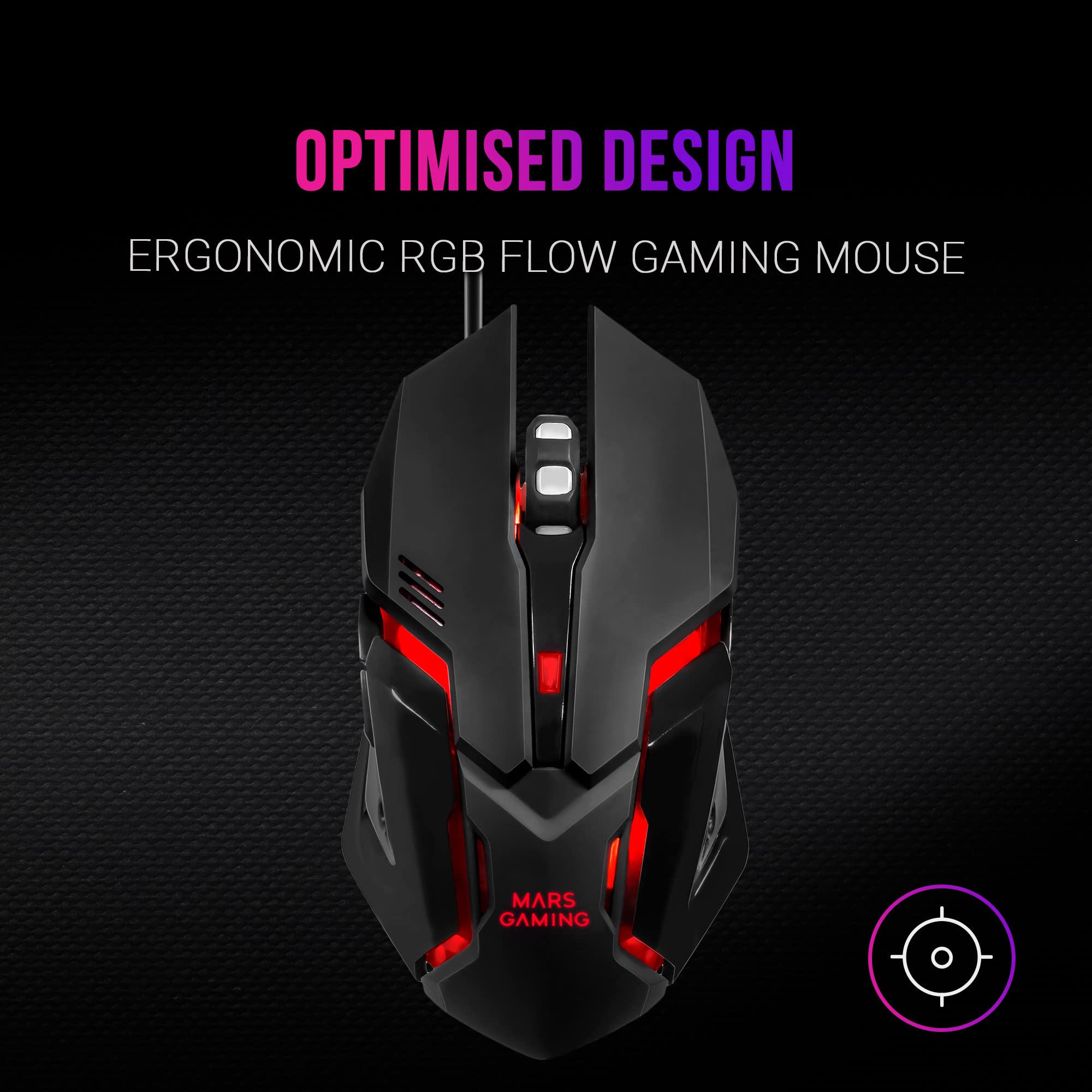 Mars Gaming MCP124, Layout Espanhol, Combo Gaming 3em1, Teclado Ergonômico H-Mech LED RGB, Mouse RGB 3200DPI Switches HUANO, Mousepad Nanotêxtil 360x260mm, Compatibilidade Multiplataforma, Preto