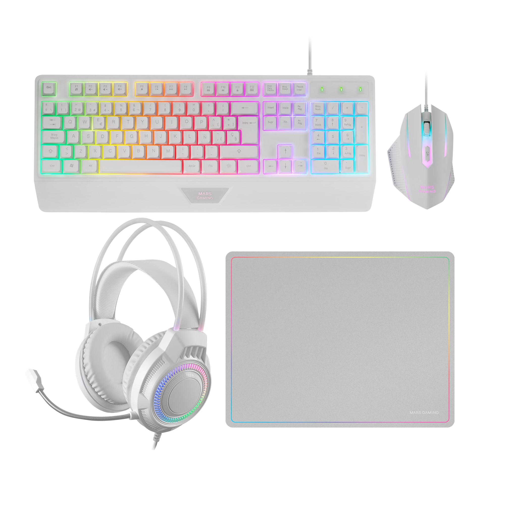 Mars Gaming MCP124, Layout Espanhol, Combo Gaming 3em1, Teclado Ergonômico H-Mech LED RGB, Mouse RGB 3200DPI Switches HUANO, Mousepad Nanotêxtil 360x260mm, Compatibilidade Multiplataforma, Preto