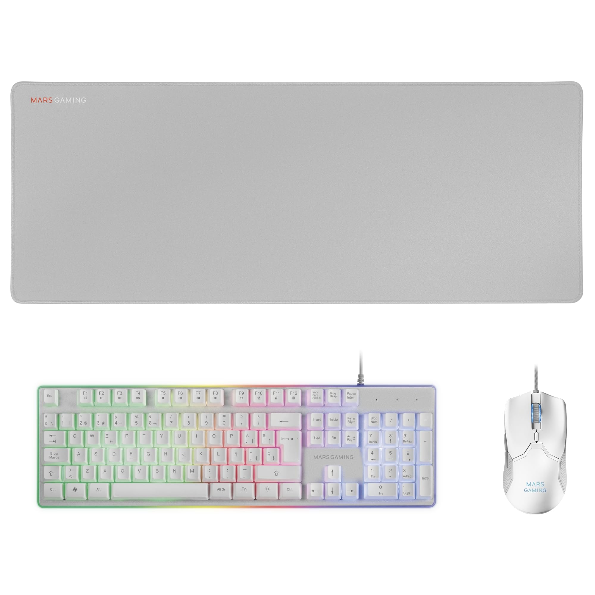 Mars Gaming MCP124, Layout Espanhol, Combo Gaming 3em1, Teclado Ergonômico H-Mech LED RGB, Mouse RGB 3200DPI Switches HUANO, Mousepad Nanotêxtil 360x260mm, Compatibilidade Multiplataforma, Preto