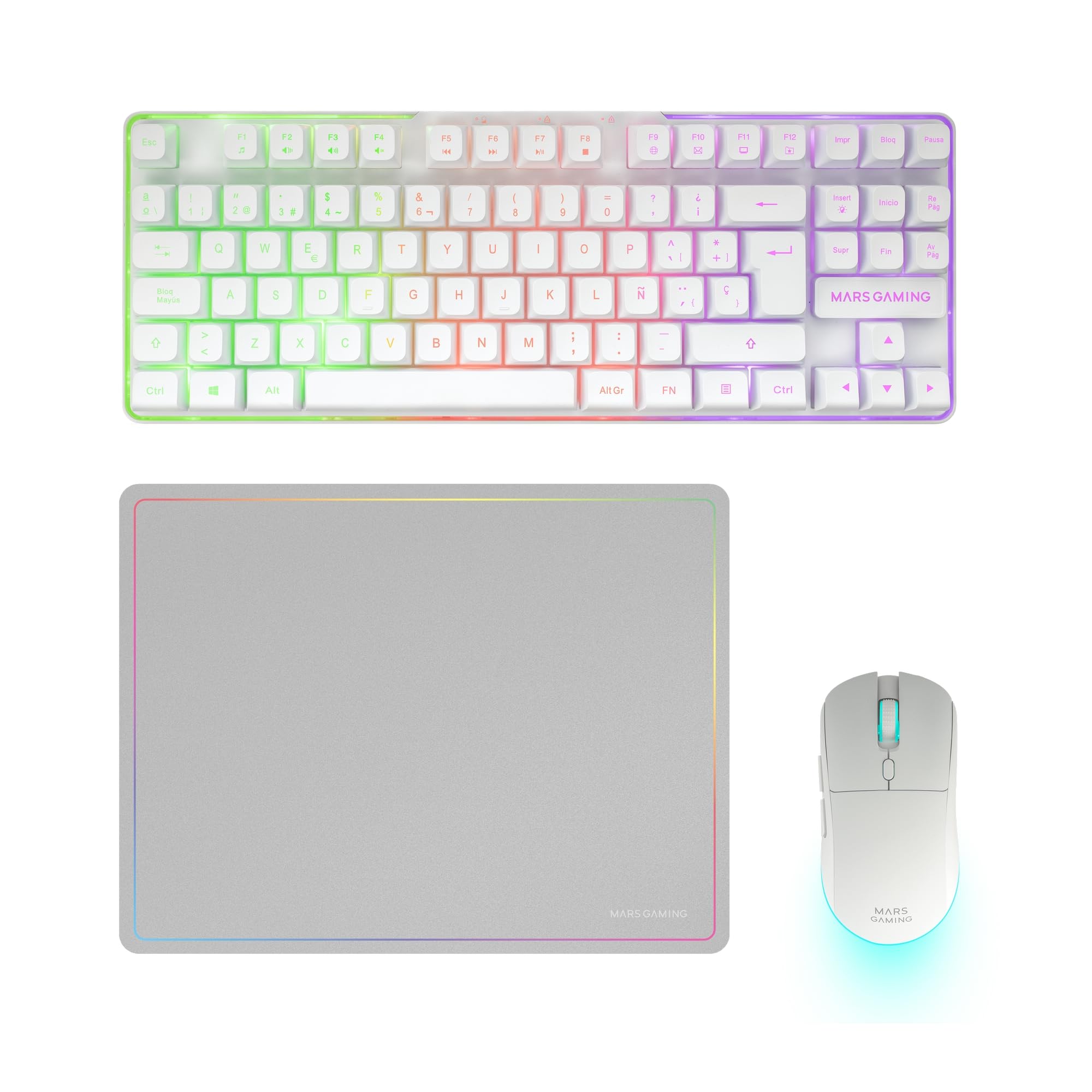 Mars Gaming MCP124, Layout Espanhol, Combo Gaming 3em1, Teclado Ergonômico H-Mech LED RGB, Mouse RGB 3200DPI Switches HUANO, Mousepad Nanotêxtil 360x260mm, Compatibilidade Multiplataforma, Preto