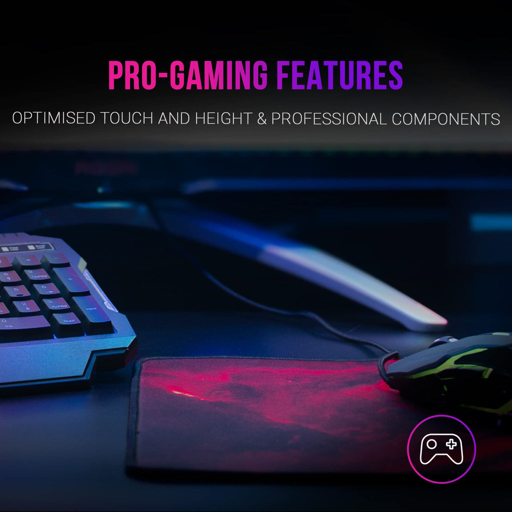 Mars Gaming MCP124, Layout Espanhol, Combo Gaming 3em1, Teclado Ergonômico H-Mech LED RGB, Mouse RGB 3200DPI Switches HUANO, Mousepad Nanotêxtil 360x260mm, Compatibilidade Multiplataforma, Preto