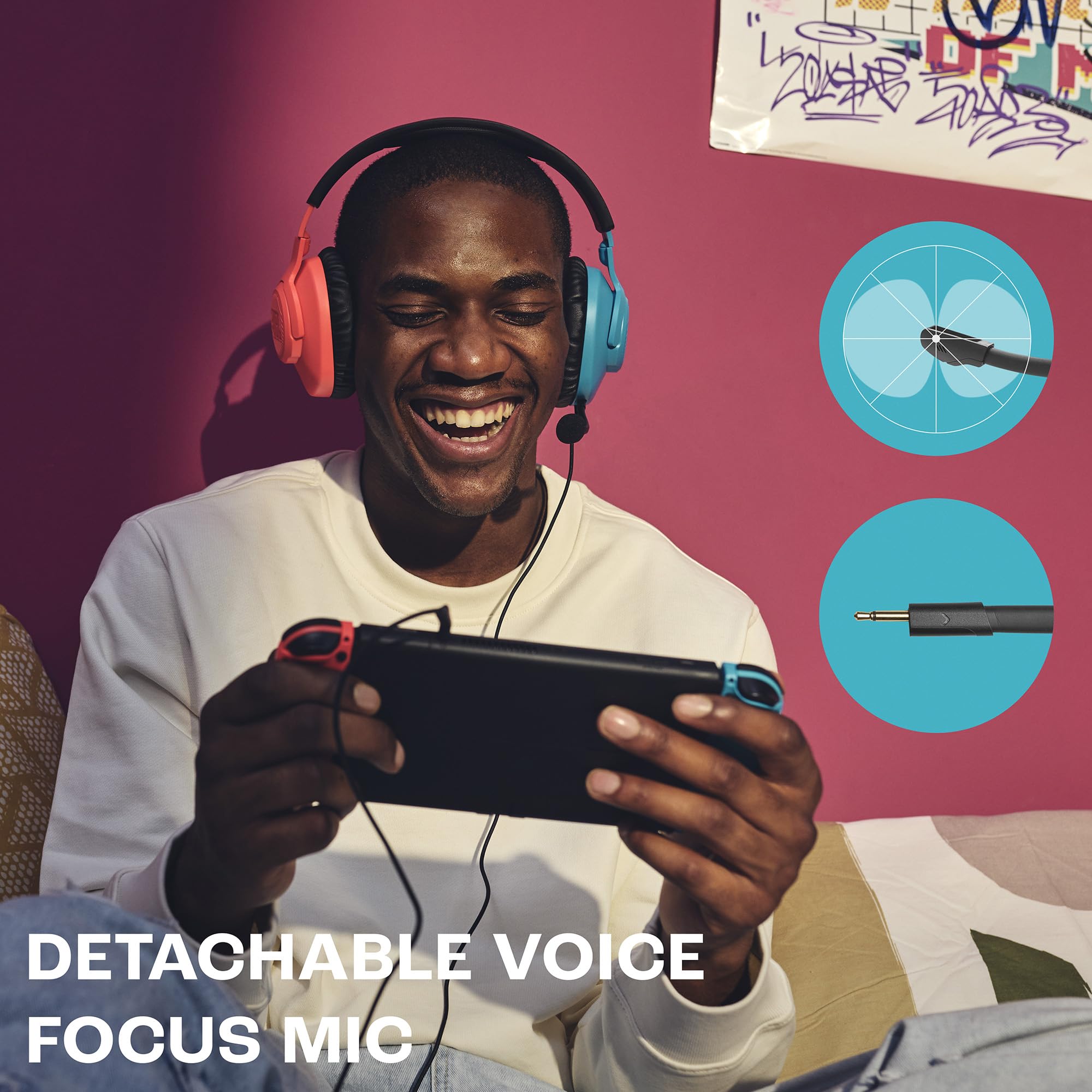 JBL Quantum 100M2 Headset Circumaural para Gaming, JBL QuantumSOUND Signature, Cabo de Áudio 3,5 mm, Compatível com Múltiplas Plataformas, Microfone Removível, Função Mudo, Preto