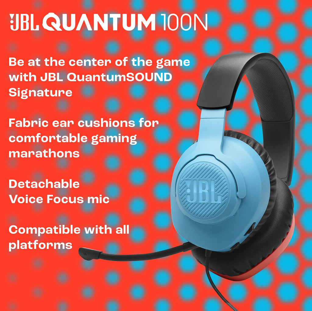 JBL Quantum 100M2 Headset Circumaural para Gaming, JBL QuantumSOUND Signature, Cabo de Áudio 3,5 mm, Compatível com Múltiplas Plataformas, Microfone Removível, Função Mudo, Preto