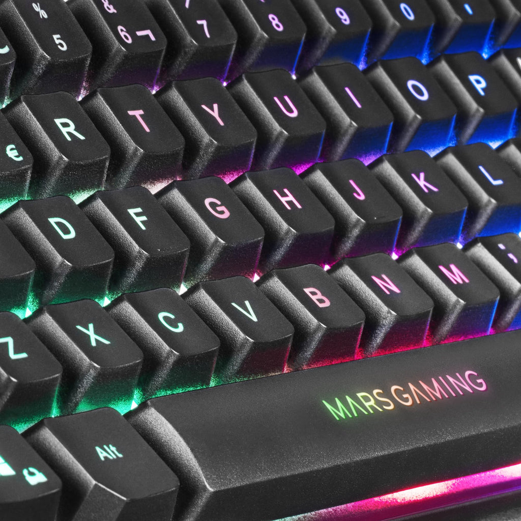 Mars Gaming MCP124, Layout Espanhol, Combo Gaming 3em1, Teclado Ergonômico H-Mech LED RGB, Mouse RGB 3200DPI Switches HUANO, Mousepad Nanotêxtil 360x260mm, Compatibilidade Multiplataforma, Preto
