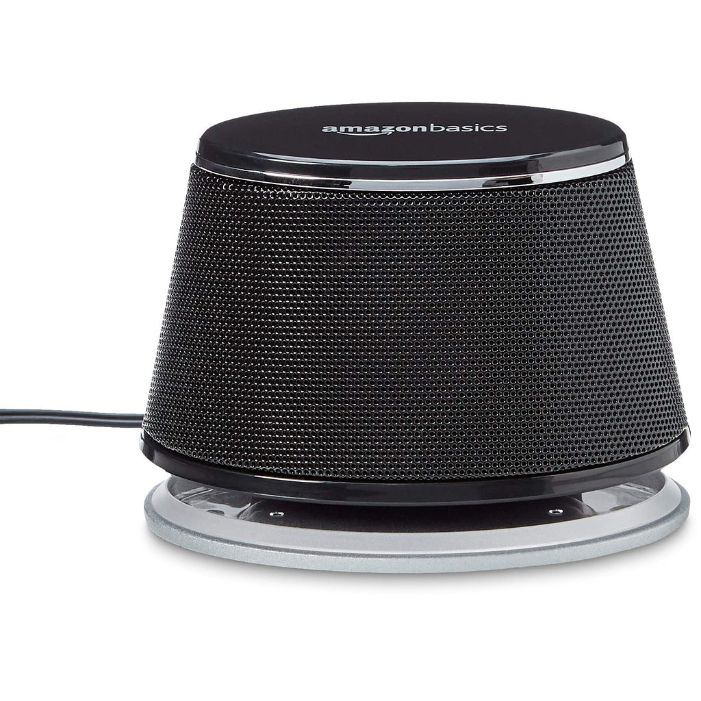 Amazon Basics Caixa de Som 2.0 para PC ou Notebook, Entrada Auxiliar de 3,5 mm, Alimentação USB, 1 Par, Cor Preta