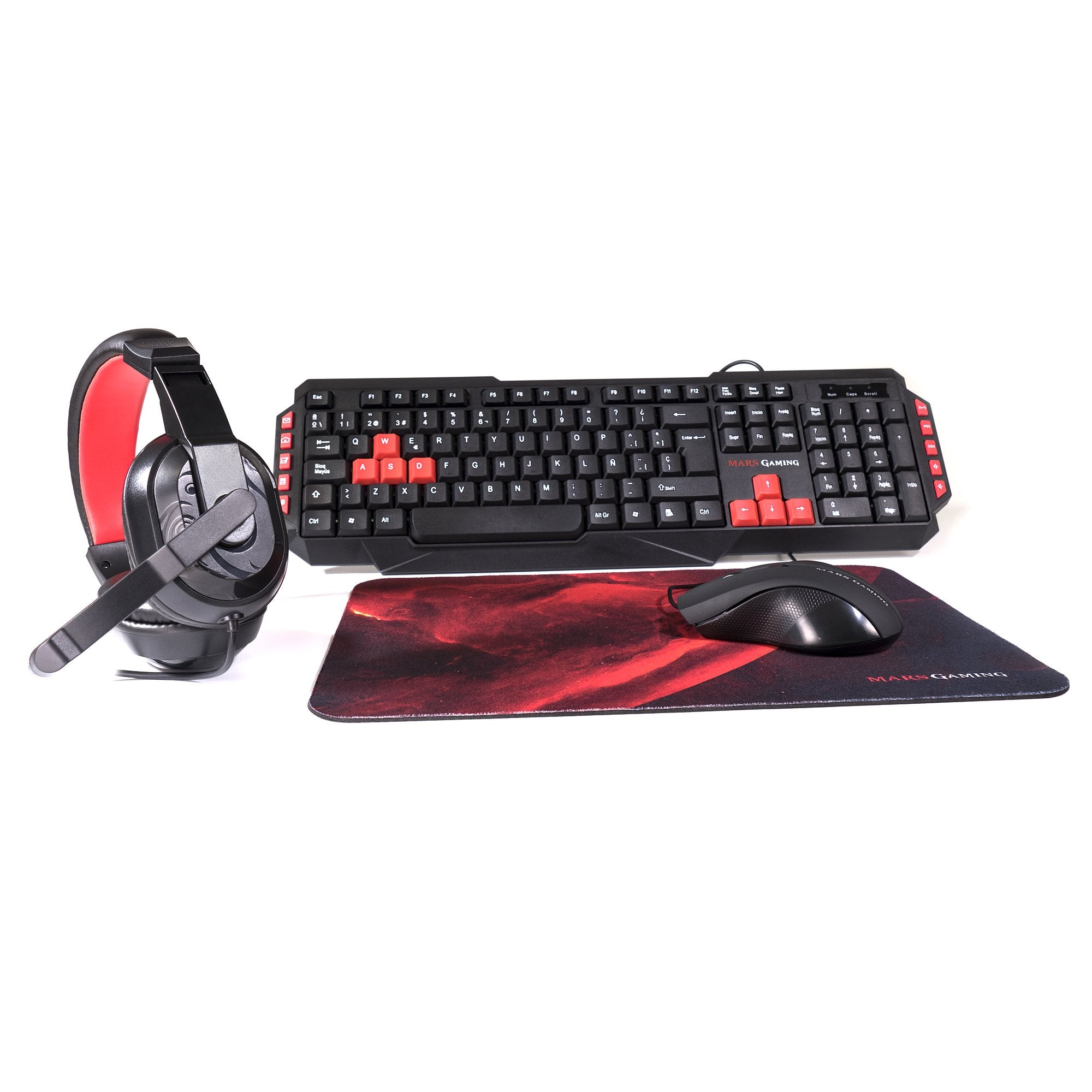 Mars Gaming MCP124, Layout Espanhol, Combo Gaming 3em1, Teclado Ergonômico H-Mech LED RGB, Mouse RGB 3200DPI Switches HUANO, Mousepad Nanotêxtil 360x260mm, Compatibilidade Multiplataforma, Preto