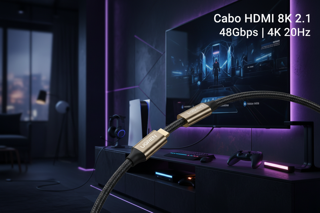 Cabo HDMI 8K UGREEN 2.1 Certificado 8K 60Hz 4K 240Hz 48Gbps (2M) | Ultra Alta Velocidade Alumínio eARC HDCP HDR Dinâmico Dolby Atmos Compatível com Monitor HDTV PS5 PS4 Xbox PC