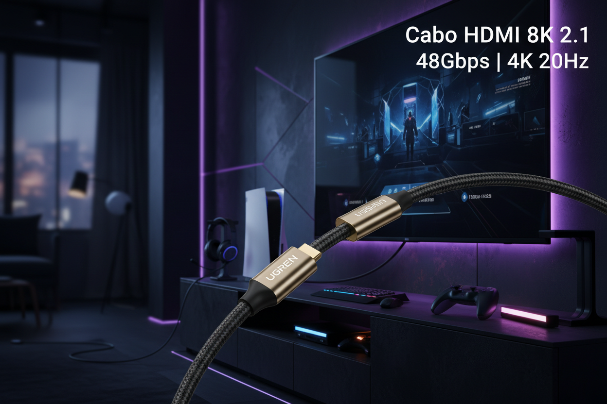 Cabo HDMI 8K UGREEN 2.1 Certificado 8K 60Hz 4K 240Hz 48Gbps (2M) | Ultra Alta Velocidade Alumínio eARC HDCP HDR Dinâmico Dolby Atmos Compatível com Monitor HDTV PS5 PS4 Xbox PC