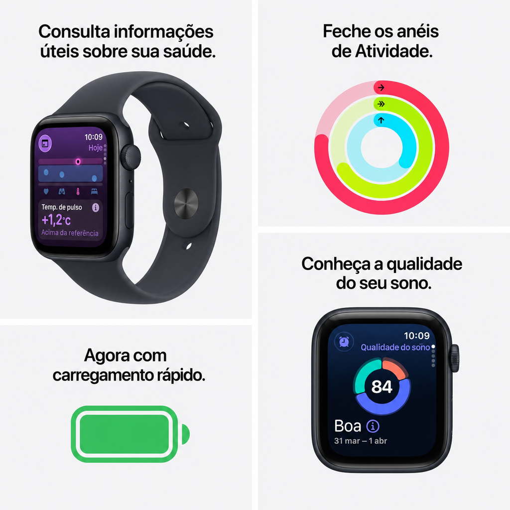 Apple Watch SE 3 GPS com Caixa de Alumínio Estelar de 40 mm e Pulseira Esportiva Estelar – Tamanho P/M. Monitor de Treino e Sono, Monitor de Frequência Cardíaca, Tela Always-On
