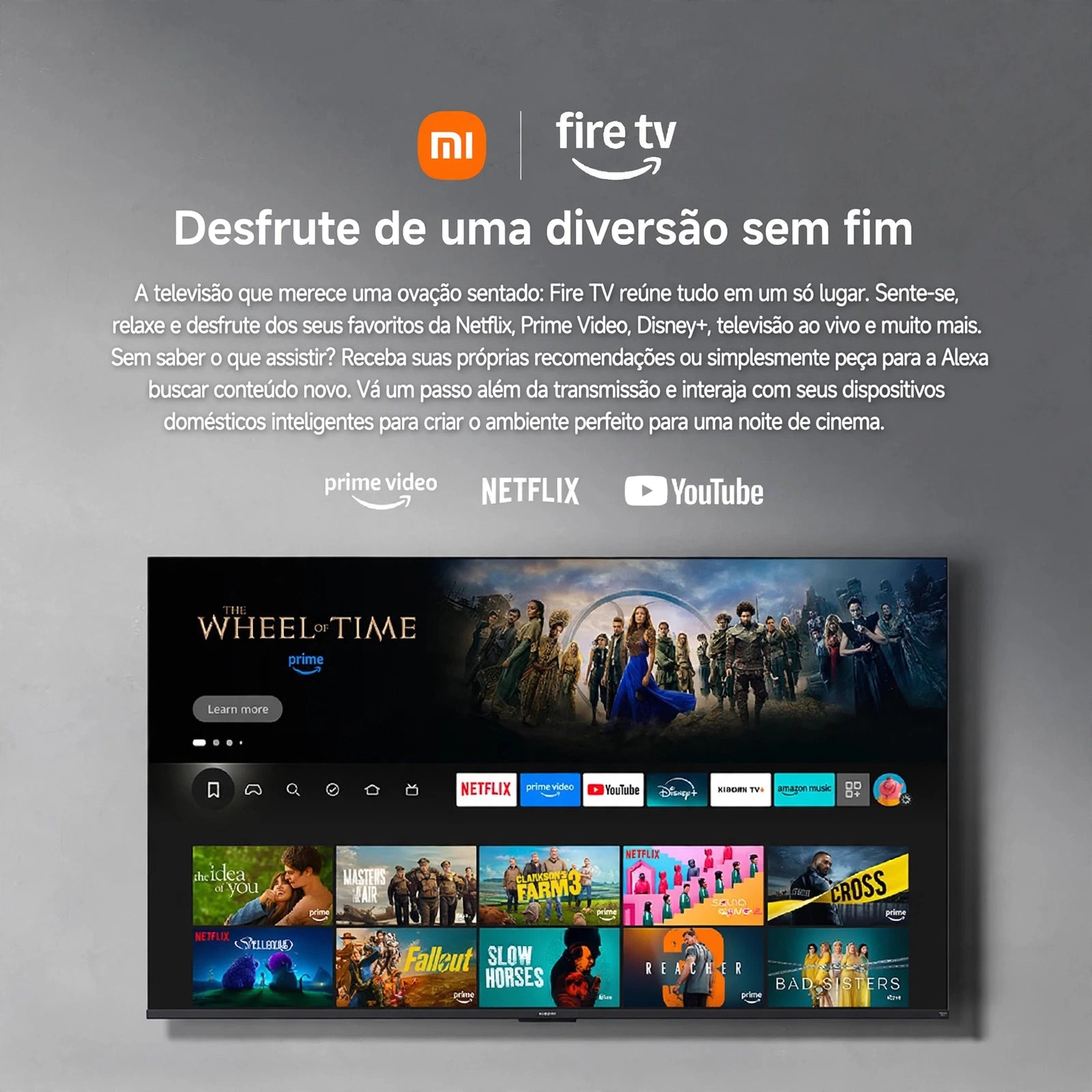 XIAOMI TV F 65, 65 Polegadas (165 cm), 4K UHD, Smart TV, Fire OS8, Controle por Voz Alexa, HDR10, MEMC, Modo Game Boost 120Hz, Compatível com Apple AirPlay