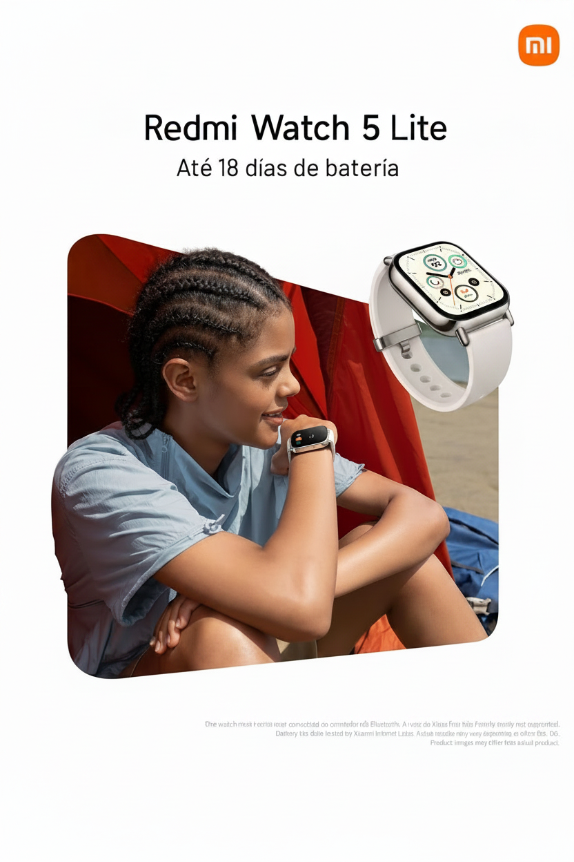 XIAOMI Redmi Watch 5 Active, Chamadas Bluetooth, Tela LCD de 2 Polegadas, Monitor de Frequência Cardíaca, 140 Modos Esportivos, até 18 dias de autonomia, Prata