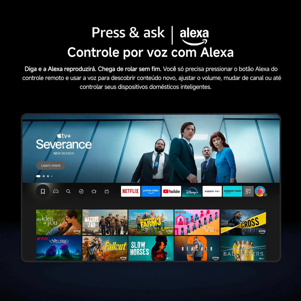 XIAOMI TV F 65, 65 Polegadas (165 cm), 4K UHD, Smart TV, Fire OS8, Controle por Voz Alexa, HDR10, MEMC, Modo Game Boost 120Hz, Compatível com Apple AirPlay
