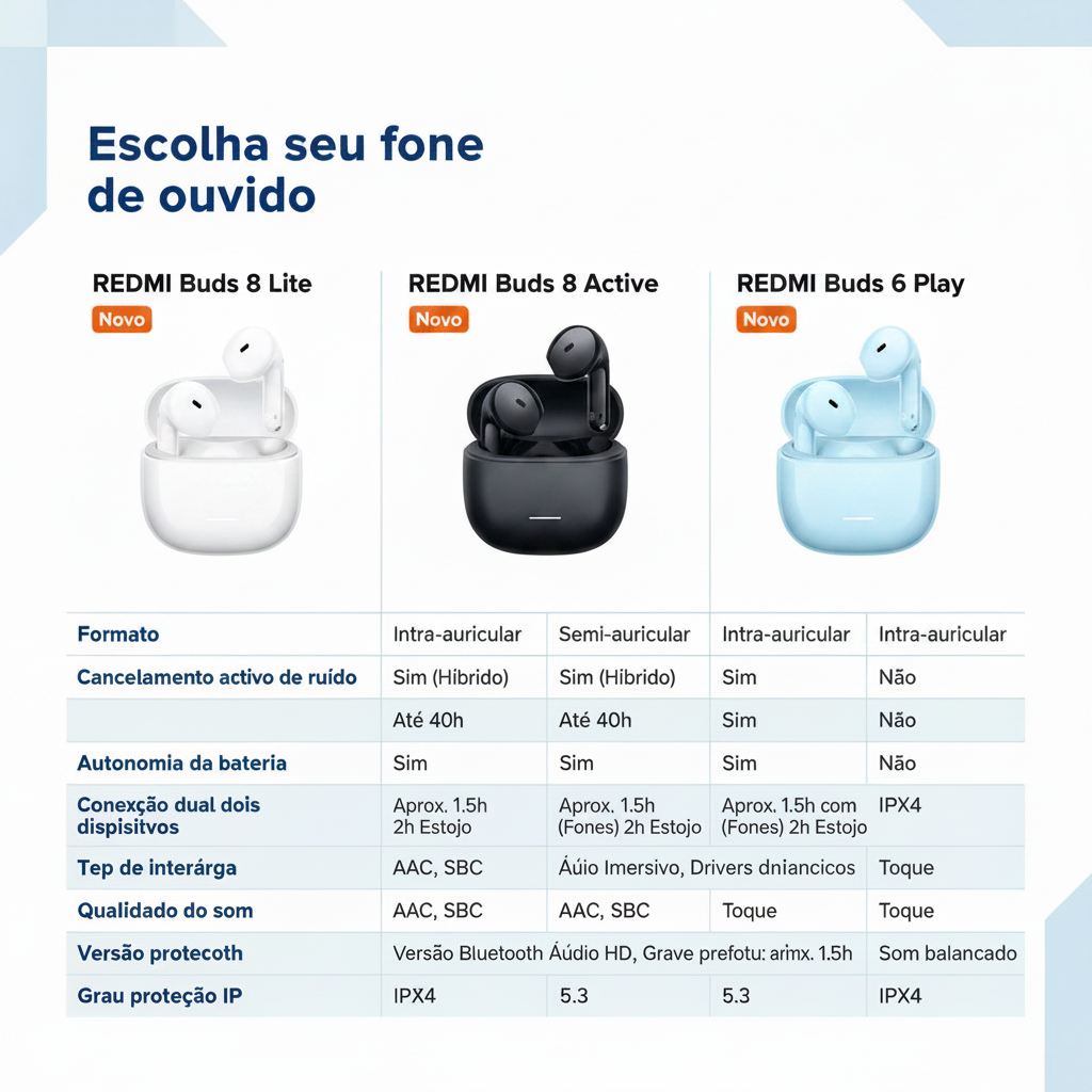 XIAOMI REDMI Buds 8 Active - TWS Bluetooth Semi-intra-auricular, Driver de Titânio de 14,2 mm, Graves Potentes, 37h de Autonomia, Conexão Dual em 2 Dispositivos, 5 EQ, Bluetooth 5.4, IP54, Preto