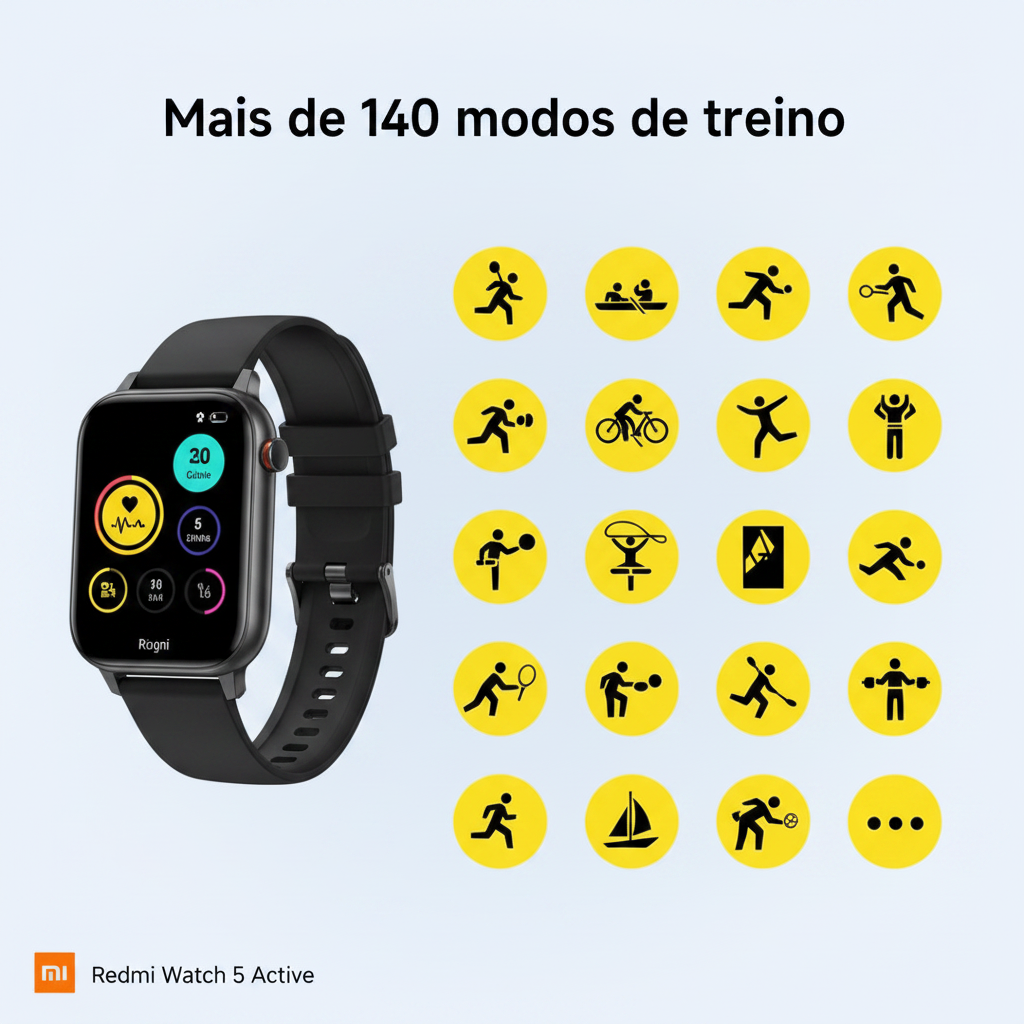 XIAOMI Redmi Watch 5 Active, Chamadas Bluetooth, Tela LCD de 2 Polegadas, Monitor de Frequência Cardíaca, 140 Modos Esportivos, até 18 dias de autonomia, Prata